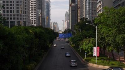日落时间广州市市中心交通街桥全景 中国