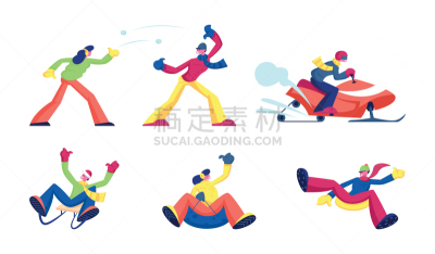 冬天,雪上汽车运动,雪球,矢量,绘画插图,休闲活动,公寓,雪橇,女性,骑车