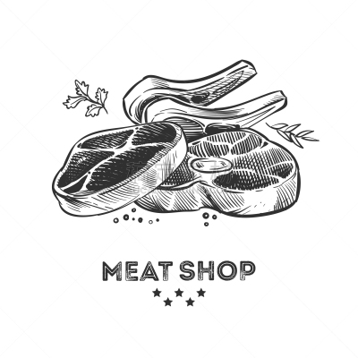 清新,动物手,肉制品,肋骨,牛排,菜单,食品,绘制,烹调,复古