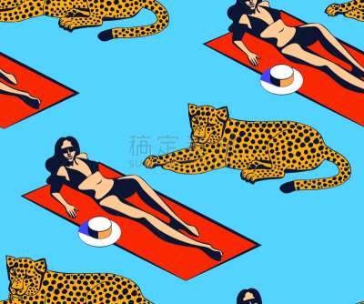 矢量,式样,四方连续纹样,波普风,夏天,绘画插图,海滩,暑假,你好,度假