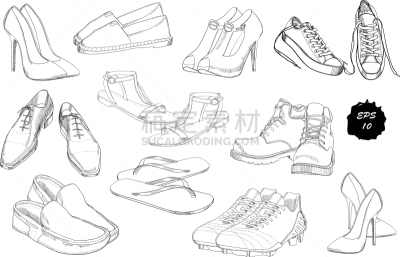 男人,鞋具,女人,举起手,插画,分离着色,渔夫鞋,木底鞋,绘制,布置