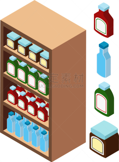 架子,商品,充满的,三维图形,式样,分离着色,白色,对称,食品,果酱