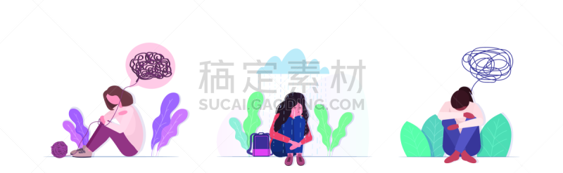 心理健康,沮丧,问题,女孩,水平画幅,压力,心理治疗,不高兴的,概念,多样