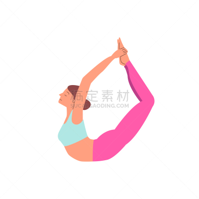 卡通,腿,瑜伽,女人,蝴蝶结,拉弓式,锻炼,伸展