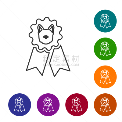 狗,奖,分离着色,线图标,白色,图标,银色,事件