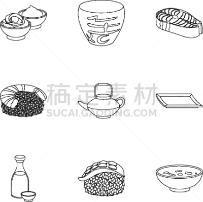 轮廓,寿司,巨大的,计算机图标,高雅,分离着色,日式烤章鱼丸,鱼卵,收集,布置
