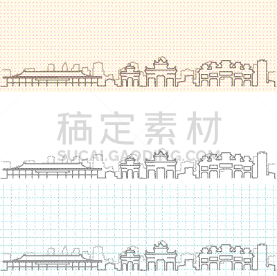 珠海,城市天际线,亚洲,铅笔,矢量,广东省,侧面像,绘制,剪影