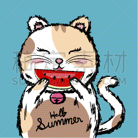 西瓜,拿着,猫,可爱的,自然美,动物,你好,水果,问候,绘制