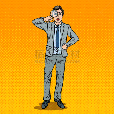 男商人,放大镜,惊奇,波普风,商务,小型放大镜,人,男人,概念,设计