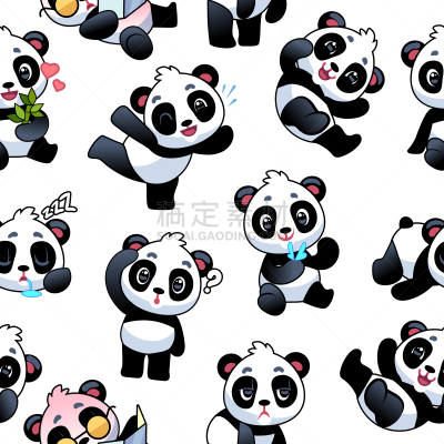 可爱的,动物主题,小的,四方连续纹样,中国,儿童,乐趣,艺术,矢量,熊猫