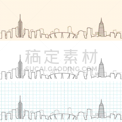 常州,城市天际线,江苏省,亚洲,铅笔,矢量,侧面像,绘制,剪影