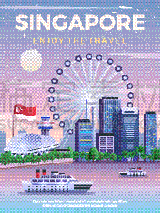 新加坡市,地形,式样,华丽的,建筑,图像,矢量,旅行,旅游