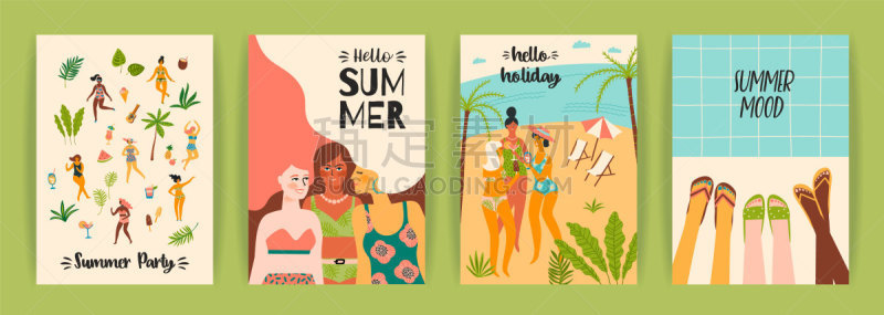 矢量,夏天,绘画插图,乐趣,设计元素,贺卡,复古风格,古典式,艺术品