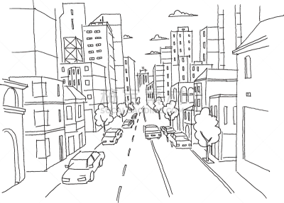 路,草图,都市风景,透视图,市区路,建筑外部,房屋,汽车,城镇,交通