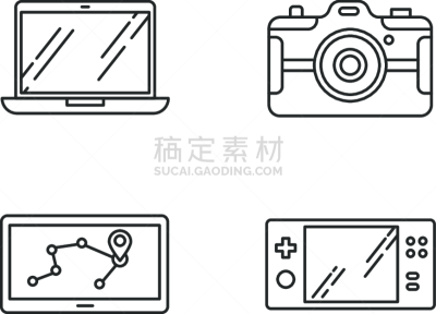 计算机图标,相机,绘画插图,笔记本电脑,轮廓线画,细的,符号,轮廓,助手,矢量