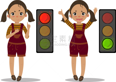 红色,交通,行人,绿色,女孩,安全的,图像,人行横道,解释
