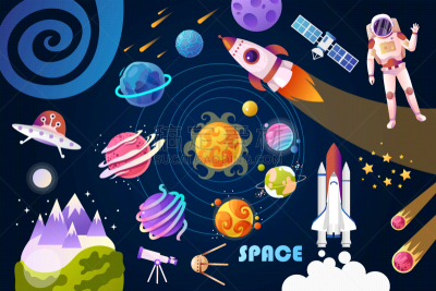 绘画插图,卡通,太阳系,太空,组物体,多色的,矢量,童年,设计