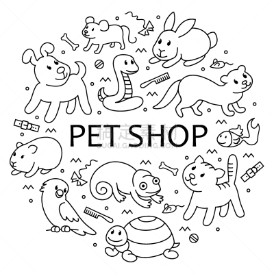 模板,宠物商店,圆形,华丽的,蛇,狗,鸟类,品牌名称,蜘蛛,兔子