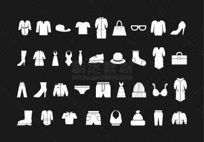 图标集,矢量,黑白图片,鞋子,绘画插图,衣服,洗碗布,背景分离,纺织品