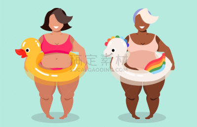女人,女孩,女性,肥胖,绘画插图,性格,概念,橡皮鸭子,球袋,夏天