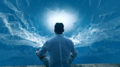 数字隧道里的人。在虚拟现实中冥想