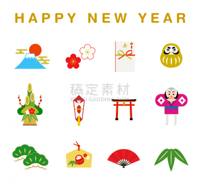 新年前夕,绘画插图,可爱的,华丽的,传统,诺实,云景,一月,云,梅子