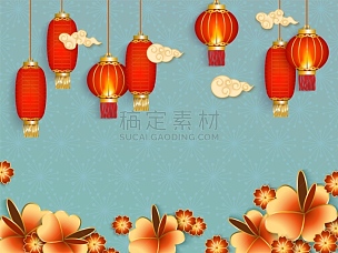 中国灯笼,云,红色,高雅,蓝色背景,春节,华丽的,灯笼,华贵,模板
