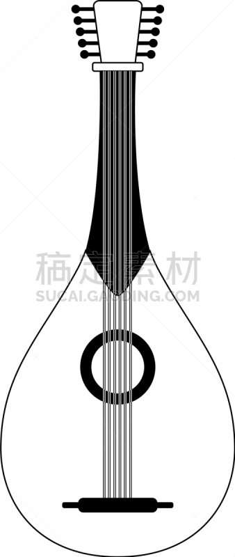 分离着色,乐器,曼陀林,计算机图标,轮廓,白色,音乐,图像,设备用品,矢量