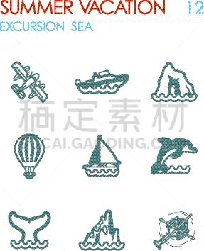 海洋,夏天,图标集,水上飞机,帆,游艇,迅速,度假,休闲,散步