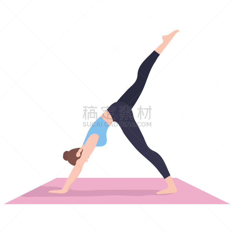 瑜伽,平坦的,矢量,绘画插图,青年女人,动画片,分离着色,捆,锻炼,出示