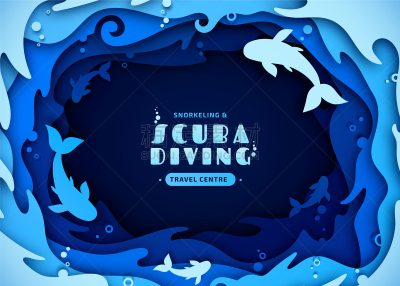 paper art scuba diving ocean life with fishes