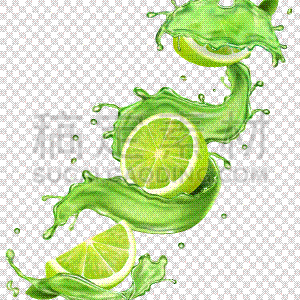 lime fruit in green juice splash for advertising