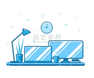 交通工具内部,杯,花盆,现代,办公室,灯,显示器,矢量,钟,绘画插图
