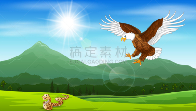 蛇,动物扑击,鹰,卡通,可爱的,野生动物,老鹰,草,动物,鸟类