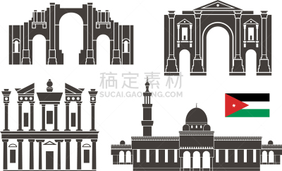 约旦,古代,建筑,图像,矢量,分离着色,复古,旅游