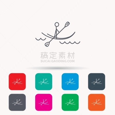 划独木舟,图标,波形,木筏,直的,塑胶,漂流,休闲,流动