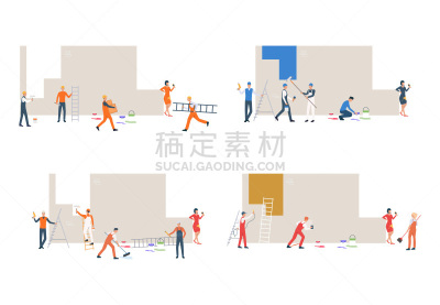 建筑工地,水平画幅,绘画插图,人群,组物体,卡通,书页,工匠,图形界面,俄罗斯