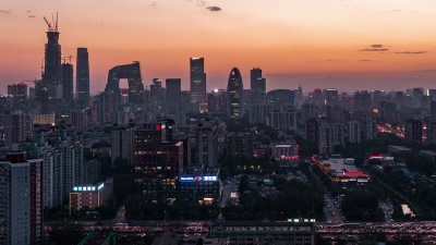 T/L WS哈图北京市区，黄昏到夜晚的过渡/北京，中国