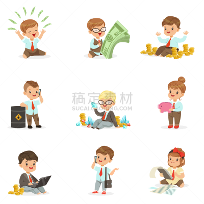 儿童,男孩,可爱的,商务,金融,银行业,男商人,收集