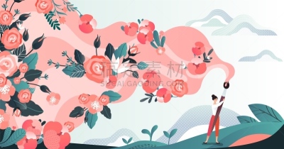 田地,画笔,绘画插图,花朵,女性,公寓,红色,矢量,女人,花