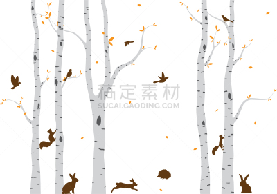 鸟类,白桦,鹿,谷物,摆拍,浪漫,野生动物,剪影,爱
