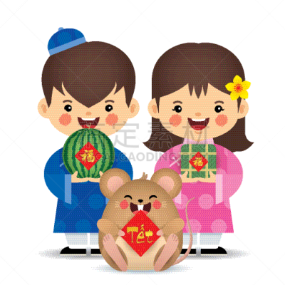 拿着,老鼠,鼠年,西瓜,越南新年,卡通,伴侣,越南人,2020,背景分离