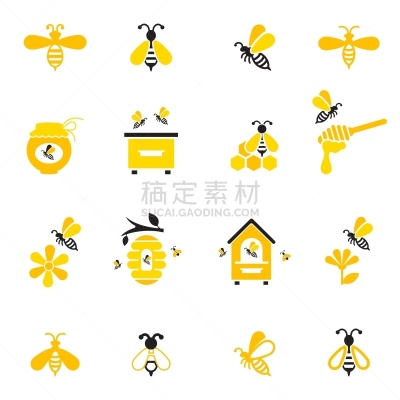 蜂蜜,蜜蜂,图标集,分离着色,生物学,可爱的,农业,有机食品,自然,收集