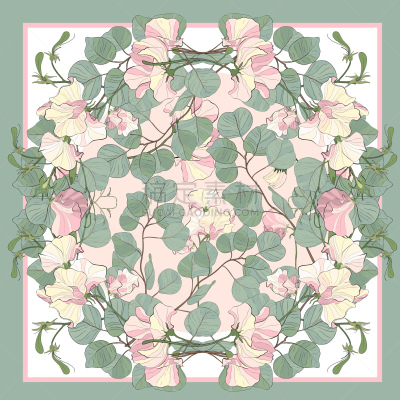 丝绸,抽象,女人头巾,绘画插图,花,举起手,绿色,香豌豆,花,绘制