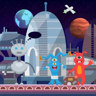 可爱的,太空船,绘画插图,怪物,幸福,矢量,外星人,幽默
