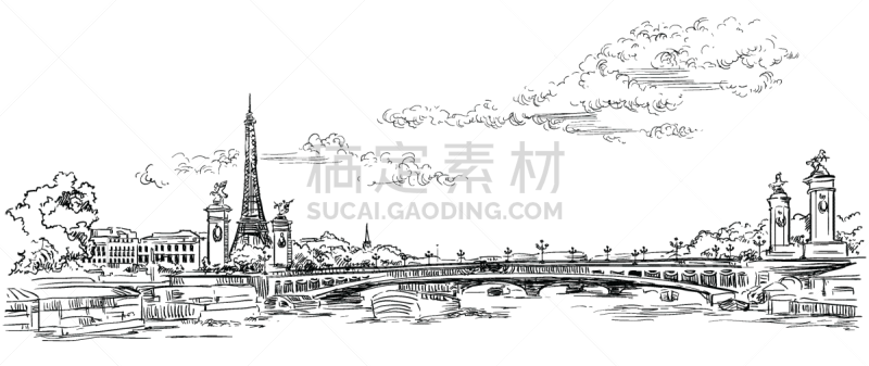 巴黎,矢量,绘画插图,动物手,数字4,国际著名景点,船,法国