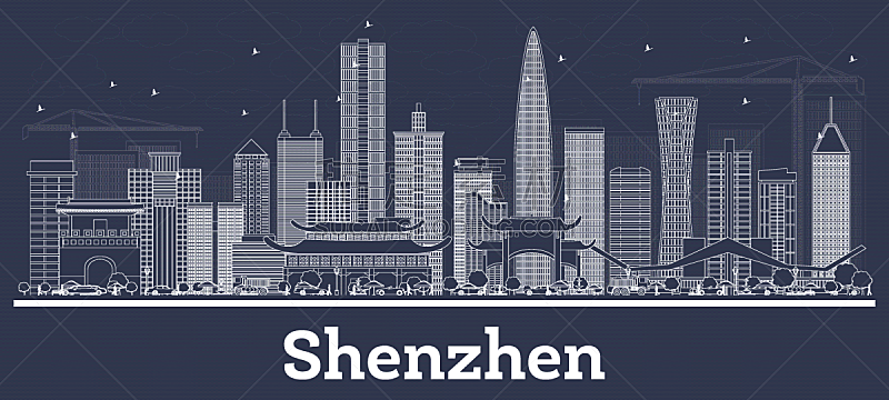 outline shenzhen china city skyline with white