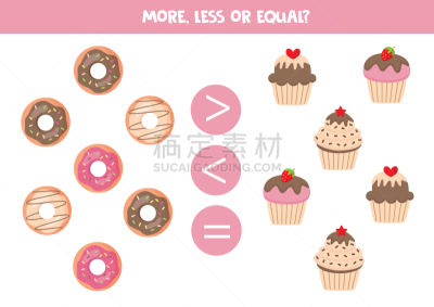 松饼,比较,数,食品,练习本,多纳圈,糖衣,绘画插图,家庭作业,纸杯蛋糕