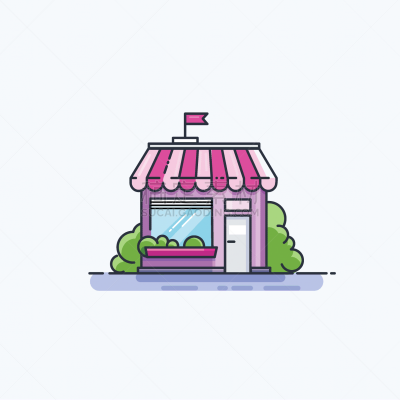 绘画插图,建筑外部,外立面,平坦的,商店,矢量,咖啡馆,正面视角,线图标,市场