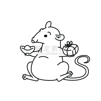 可爱的,春节,绘画插图,卡通,礼物,护身符,轮廓,矢量,鼠,老鼠